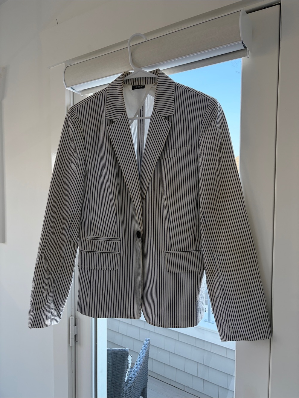 J. Crew Women's Navy & White Striped Seersucker Blazer